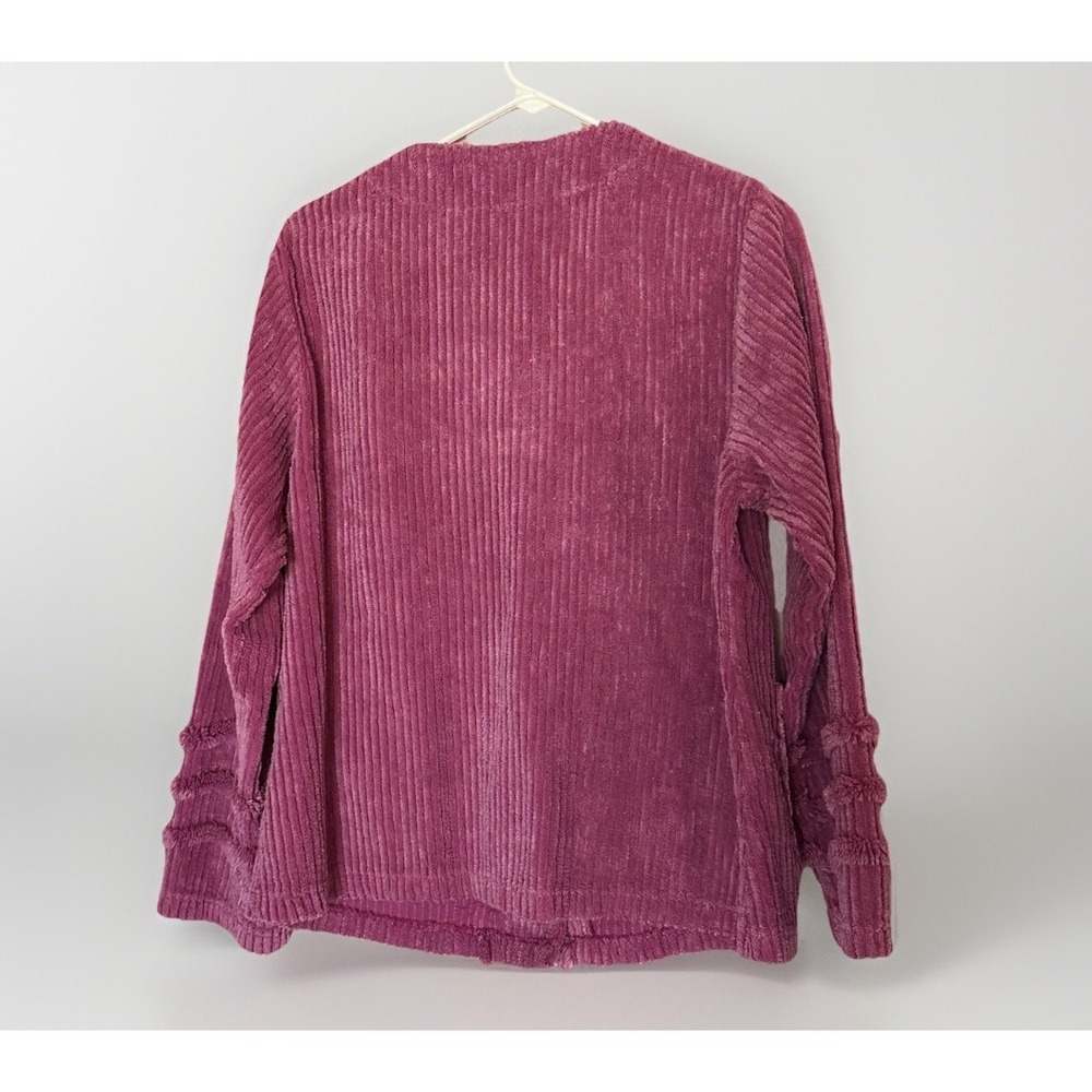Vermont Country Store Chenille Cardigan Womens L Pink Floral Embroidered Cottage - Picture 2 of 4